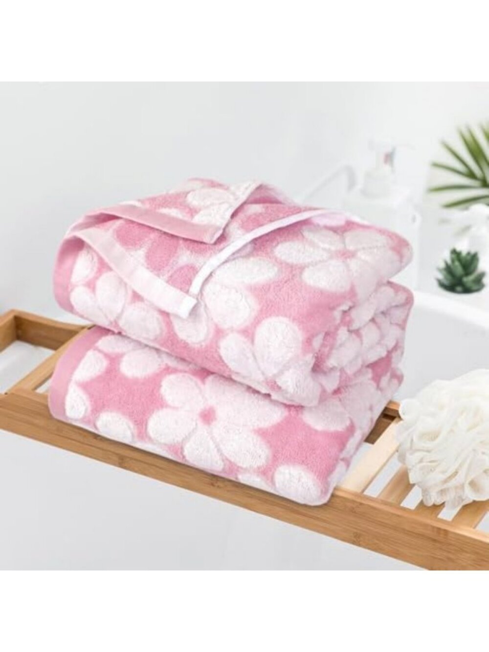 Super Absorbent Pink Bath Towels Set of 2, Decorative 27.5x55 Inches, Soft - Picture 4 of 7